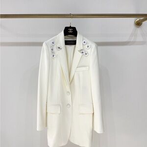 Authentic MaxMara Women's Cream Blazer with Floral Details